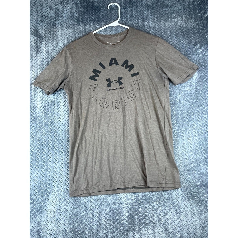 Under Armour HeatGear T Shirt Mens Small Brown Graphic Miami Florida Loose Fit